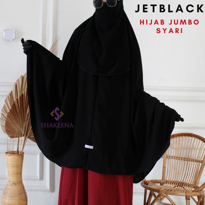 Jilbab jumbo syari jet black / jilbab jumbo jet black