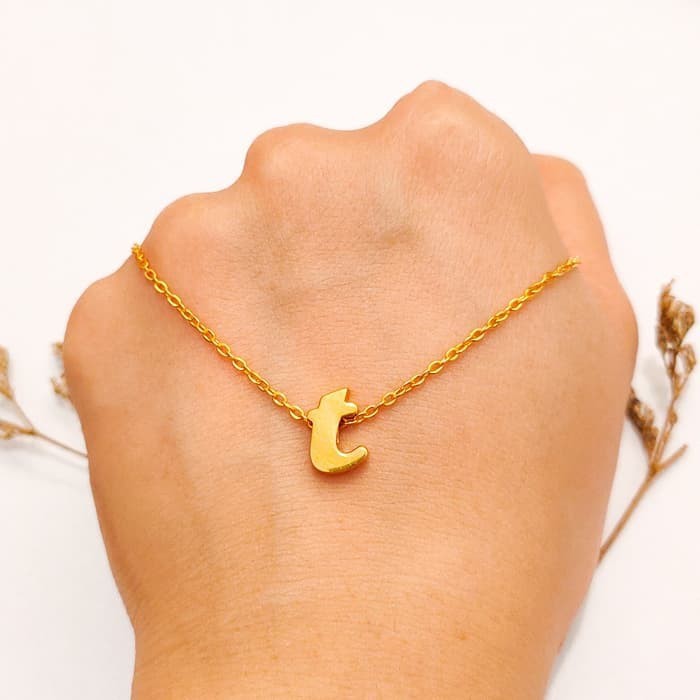 Grosir Set kalung liontin nagita huruf t elegant emas asli Keren