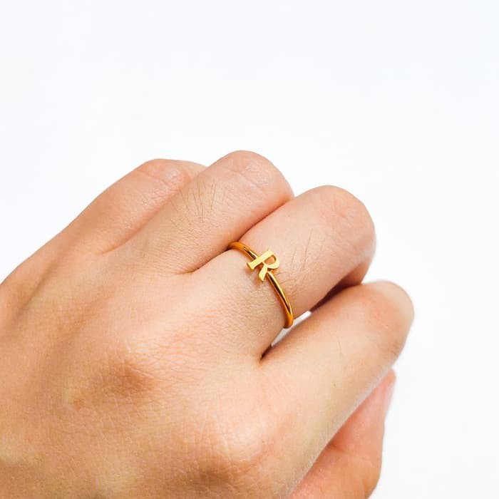 Grosir Hadiah Pacar Cincin Huruf R Emas Asli Keren