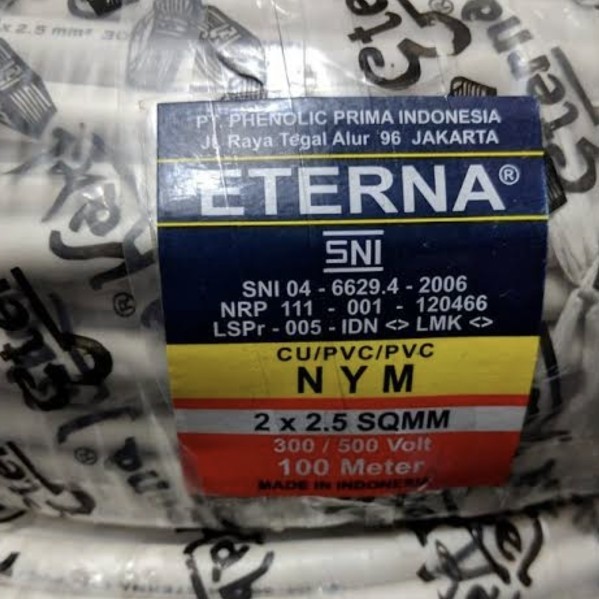 NEW Kabel listrik tunggal nym 2x2.5mm eterna 2 x 2.5 mm 100 meter 100meter