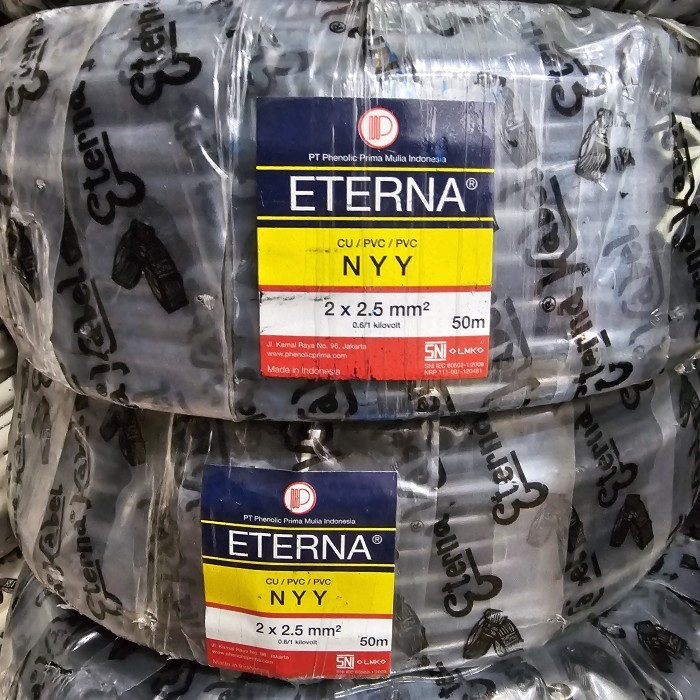 TERBARU - Kabel tunggal hitam nyy 2x2.5 Eterna 100 meter 2 x 2.5 mm per 100meter