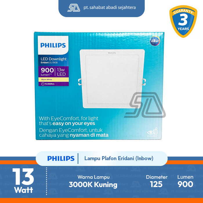 Philips Lampu LED downlight Plafon Kotak Eridani 13W 5 inch 4000K Semi putih
