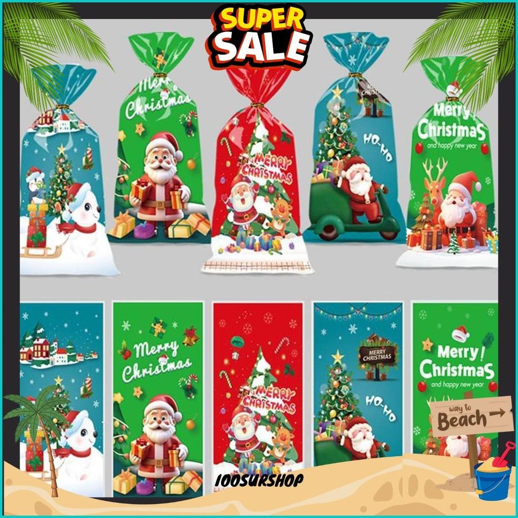 

50 Pc Plastik Kemasan Bingkisan Kue Cookies Snack Hamper Kado Edisi Natal Merry Christmas Diskon