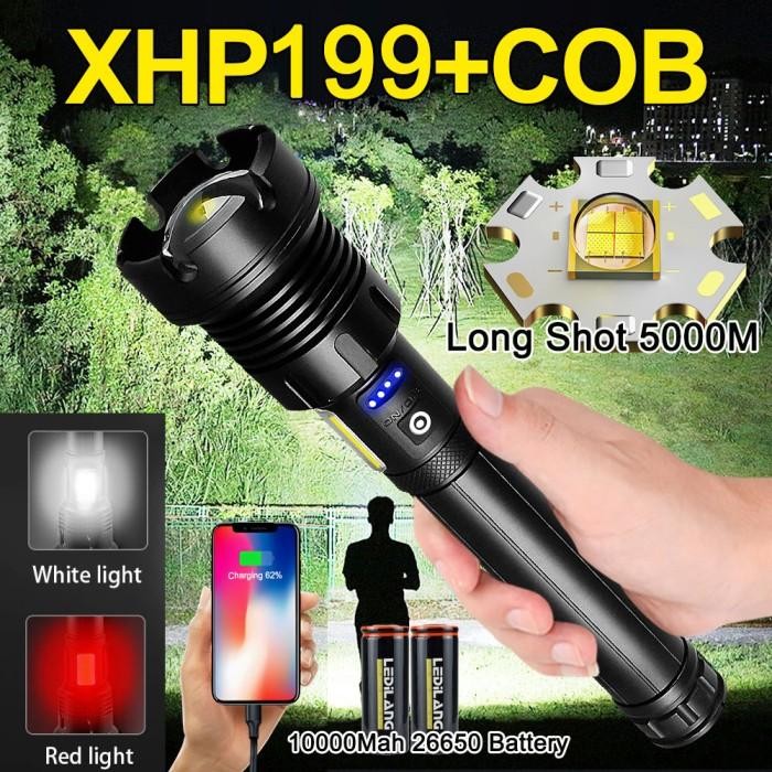 Senter Led Xhp90+Cob Swat Police Super Terang Xhp90.2 Big Rechargeable