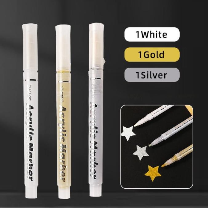

SHANDS FINE Artist Acrylic Art Marker Gold Silver White Tip Size Spidol Emas Perak Putih