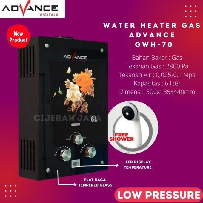 TERBARU - WATER HEATER GAS ADVANCE GWH 50/70 PEMANAS AIR GAS ADVANCE + SHOWER