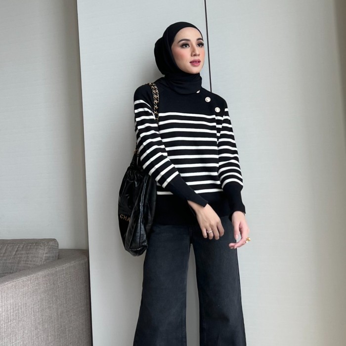 GONEGANI OFFICIAL - Atasan Wanita Bahan Knit Lengan Slit Balma Sweater