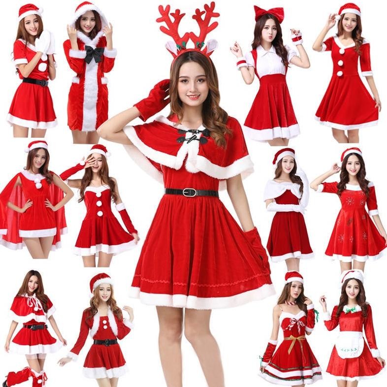 40 Kostum Natal Wanita Kostum Natal Gaun Natal Emas Beludru Santa Claus Pakaian Kostum Natal