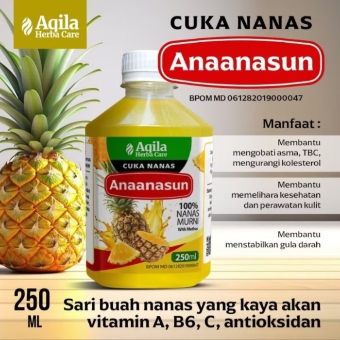 

HOT SALE Cuka Nanas Anaanasun Aqila 250ml Herbal Obat Jantung , Kolestrol , Darah Tinggi 100%