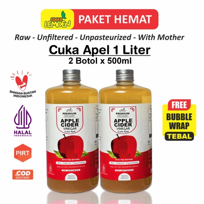 

HOT PROMO Paket Hemat 1 Liter Cuka Apel Organik 1 Liter Apple Cider Vinegar Premium With The Mother