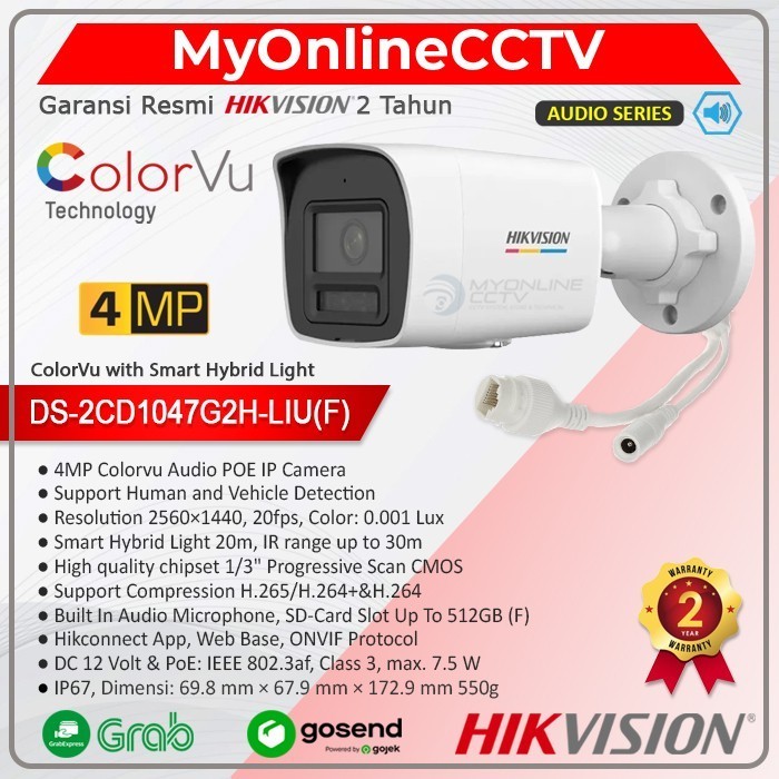 DS-2CD1047G0-L Hikvision IP Camera PoE CCTV Outdoor 4MP ColorVu Resmi