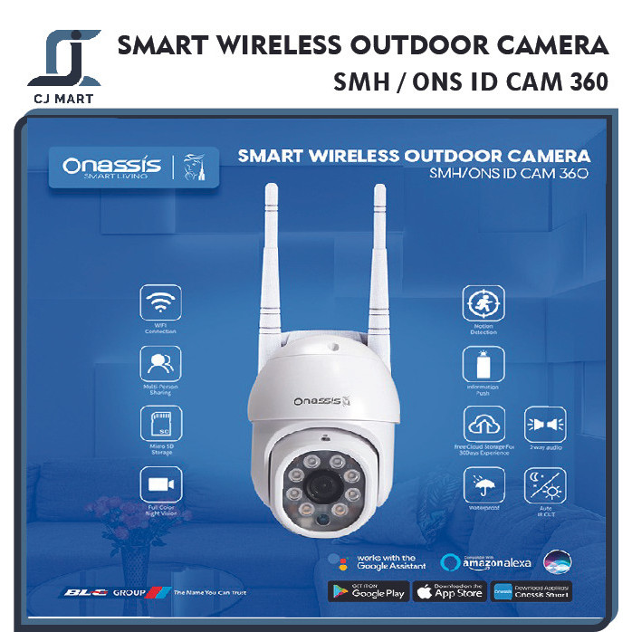 ONASSIS Smart Outdoor Camera 360 IP Cam CCTV IP65 Weatherproof BDG