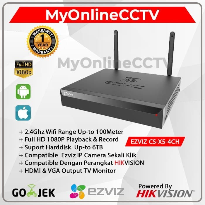 EZVIZ X5S 4Ch NVR IP Camera Paket CCTV Wireless Wifi By Hikvision