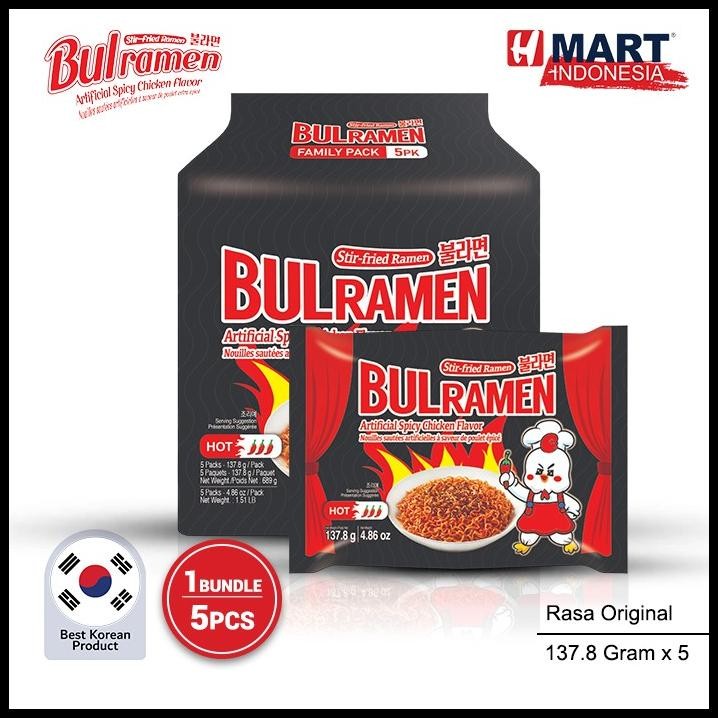 

Bul Ramen Original - Stir-Fried Ramen With Artificial Hot Spicy Chicken Flavor 137.8G X 5Pcs