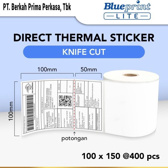 

Terlaris Direct Thermal Sticker Resi BLUEPRINT Lite 100x150 mm 400Pcs Knife Cut SALE