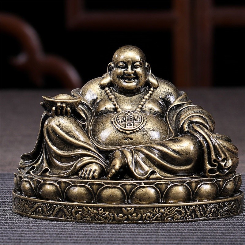Honnamen Patung Buddha Laughing Tiongkok Perunggu Besar Maitreya Buddha Patung Figurines Home Decora