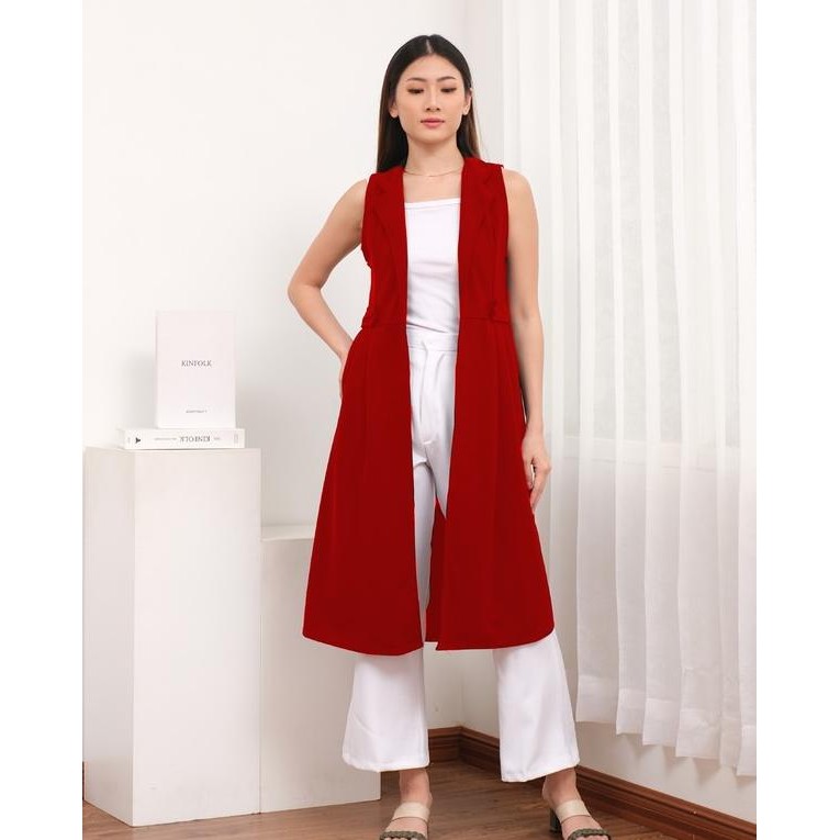 Nhm Rompi Tunik Wanita Vest Outer Polos Lorenzo 720 Merah