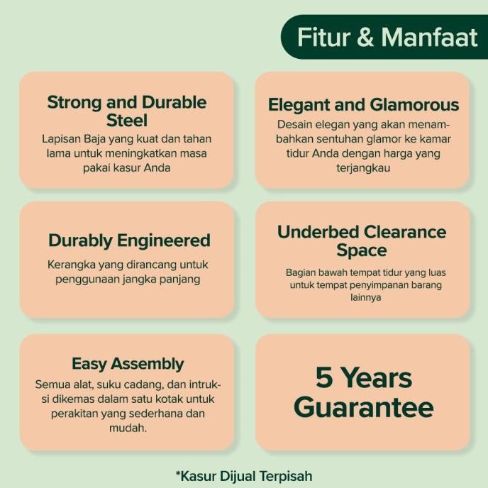 Tempat Tidur Dipan Sandaran Zinus Geraldine Besi DIY Bed In a Box