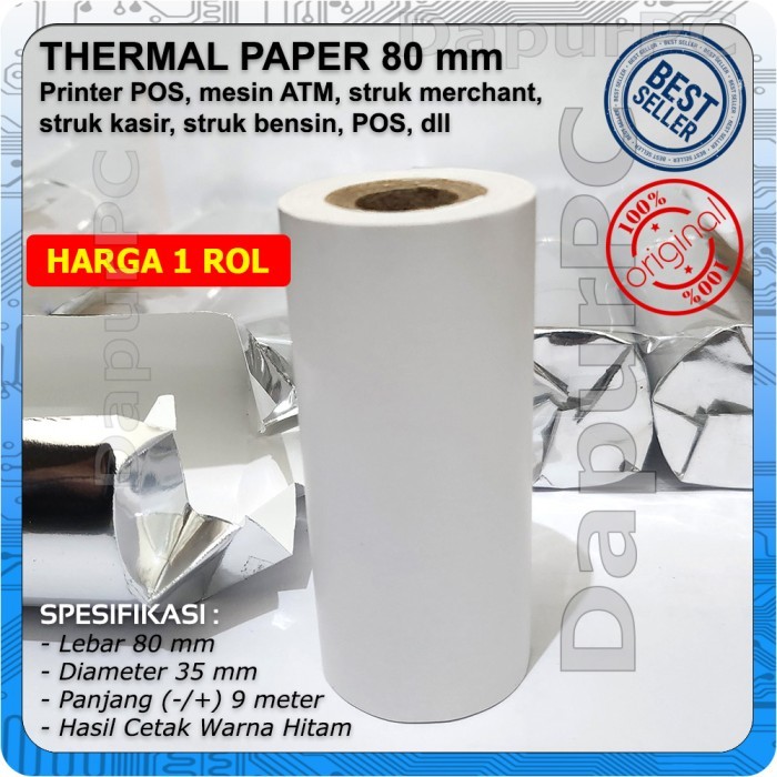 

NEW Kertas Thermal 80 X 35 mm Struk Kasir Warna Hitam Untuk Printer 80mm