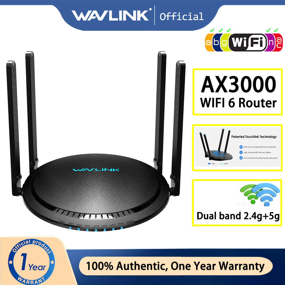 WAVLINK AX3000 Dual Band WiFi 6 Router 3000Mbps Router Internet Nirkabel Gigabit WAN 4 Lan MU MIMO |