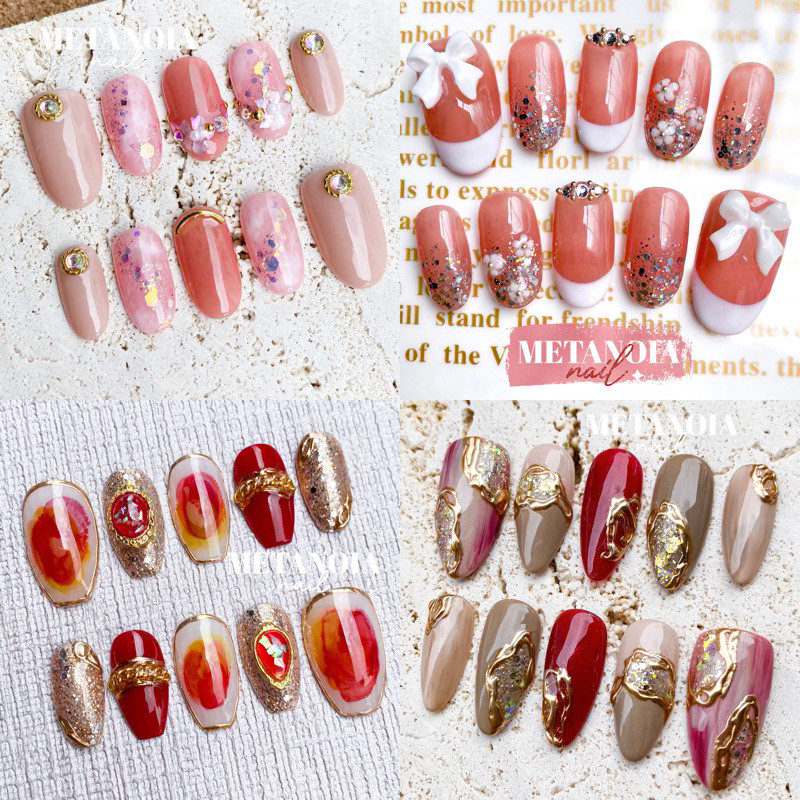 Bisa CUSTOM PRETTY DALAM WARNA PUTIH, BIT, CANDY MIST, SUNSET INK - KUKU PRESS ON BUATAN TANGAN PREM