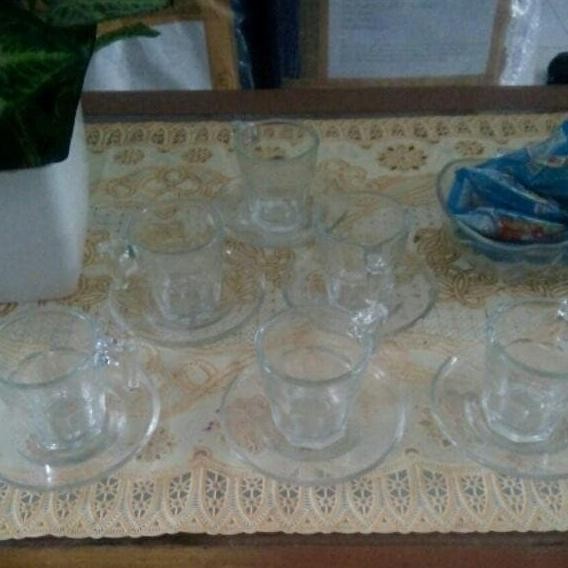 1 Set Isi 6 Pcs Gelas Cangkir Mug Kopi Teh Bahan Kaca Beling Bening