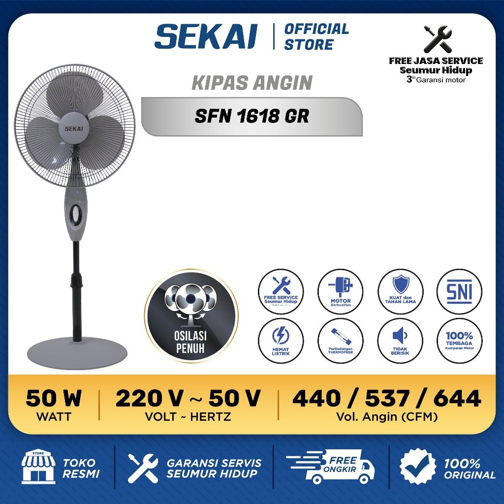 SEKAI Kipas Angin Berdiri / Kipas Angin Duduk  2 In 1 16 Inch - SFN 1618