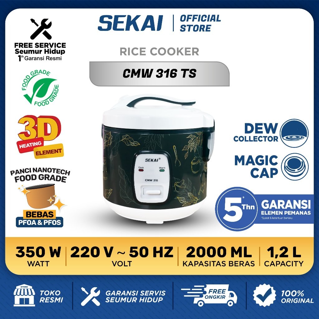 SEKAI Rice Cooker Mini / Penanak Nasi Magic Com Penghangat Nasi 2 in 1 / 3 in 1 - 1Liter - CMW 316 /