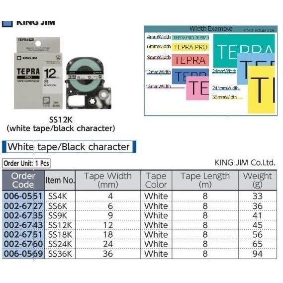 

Tape Cartridge For Tepra White Tape Black Letter 24Mm King Jim Ss24K New