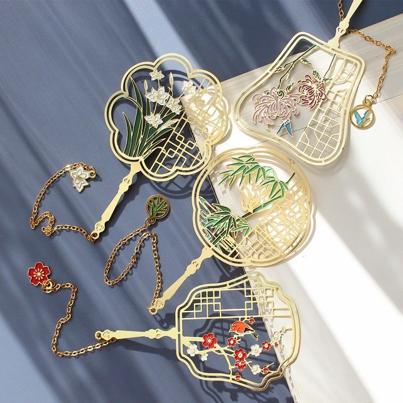 

Plum Blossoms Orchids Bamboo and Chrysanthemum Metal Brass Pendant Bookmark