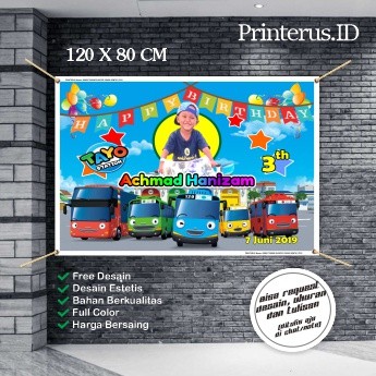 PROMO DISKON GEDE  Banner / Backdrop Ulang Tahun Anak Custom | Gratis Desain | Contoh Tayo