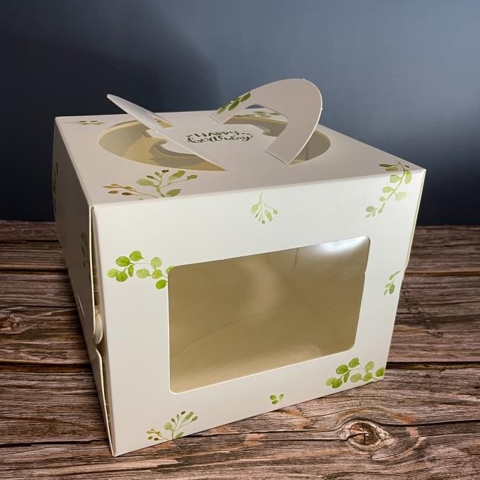 ~~~] Box Dus Kue Ulang Tahun Tart Tenteng Gable Plus Alas (Motif Daun)