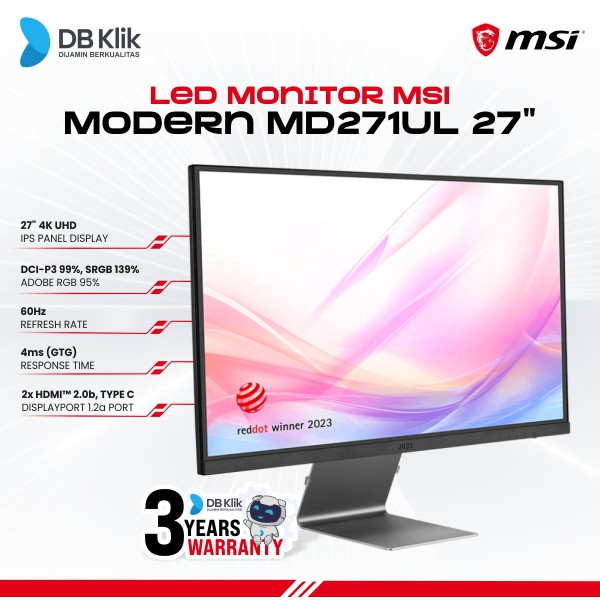 Msi Led Monitor Modern Md271Ul 27" 60Hz Ips 4K Uhd Hdmi Dp Usb-C