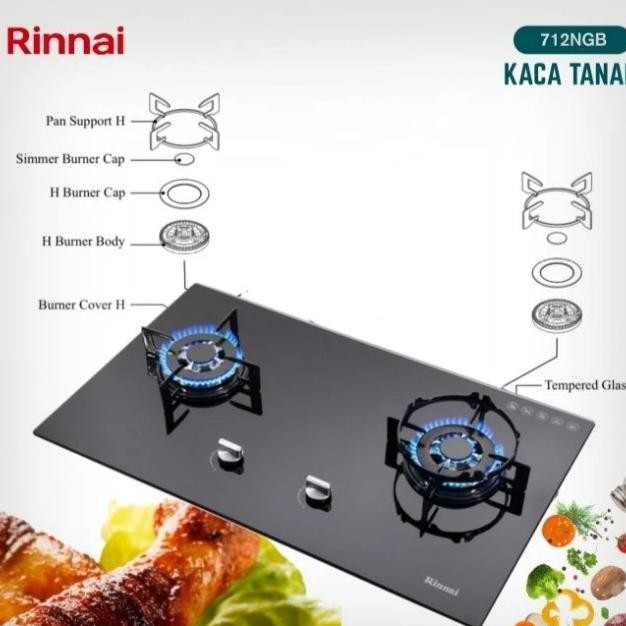 =====] KOMPOR GAS TANAM RINNAI RB 712NGB GAS STOVE 2 TUNGKU STAINLESS