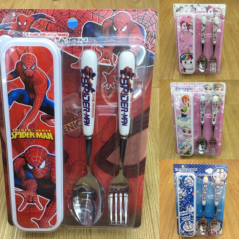 DISNEY Set Garpu Sendok Anak Laki-laki Perempuan Mickey Spiderman Set Garpu Sendok 3in1 untuk Anak |