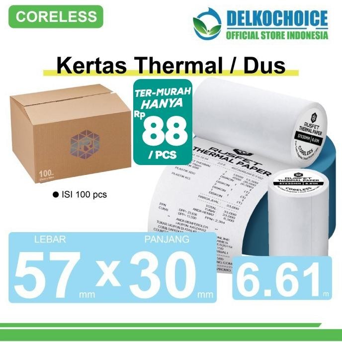 

Kertas Thermal Coreless Kertas Printer Resi Barcode Pos Uk 57X30 / Dus