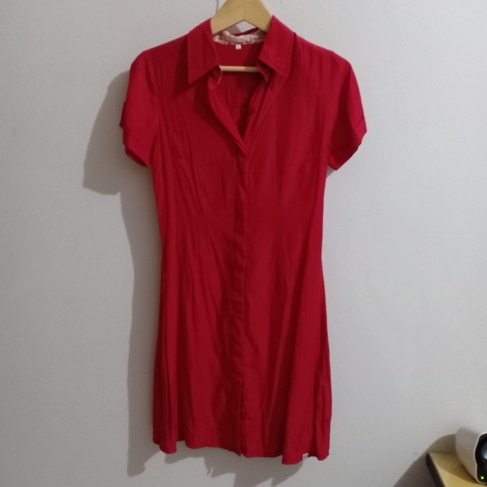 Dress Terusan Wanita Kasual Kemeja Merah Rodeo
