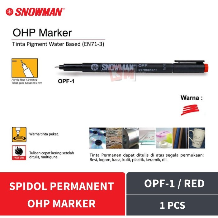 

Spidol Permanent Snowman OHP Marker OPF-1 Merah 0.5 mm Pulpen Permanen