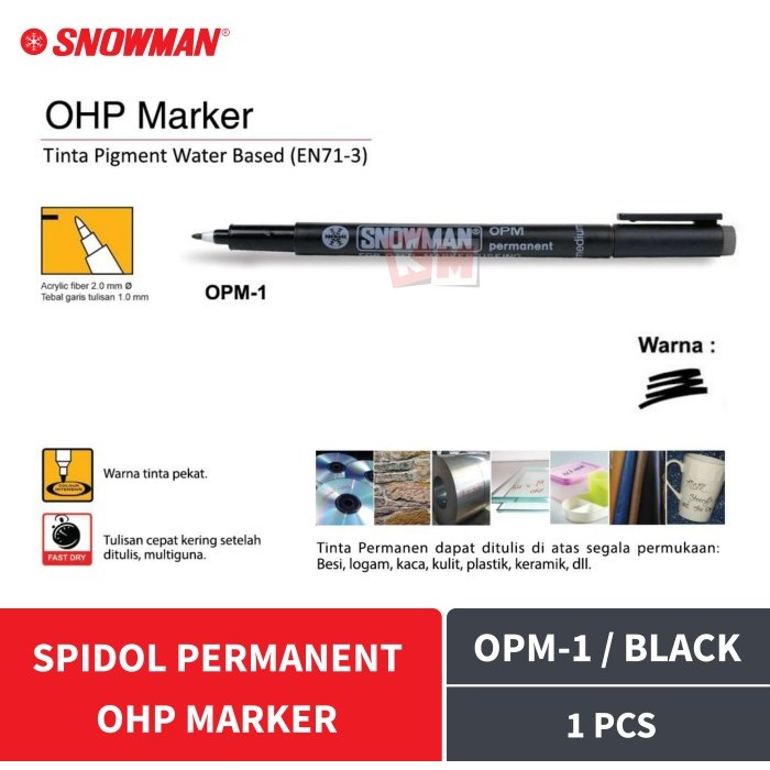 

Spidol Permanent Snowman OHP Marker OPM-1 Hitam 1.0 Pulpen Permanen