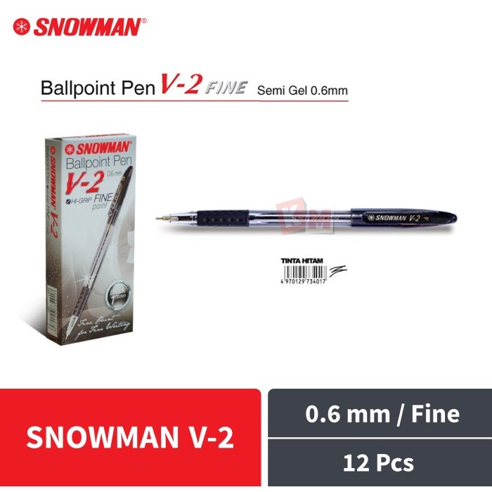 

Pulpen Ballpoint Pena Pen Snowman V-2 V2 Hitam 0.6 mm 12 Pcs