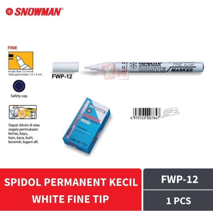 

NEW Spidol Permanent Paint Marker White Fine Tip Snowman FWP-12 Putih