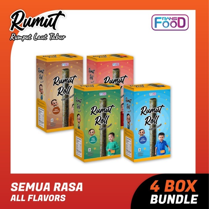 

Rumut Roll 4gr - Bundling 4 Rasa ( Original, Barbeque, Ayam & Pedas )