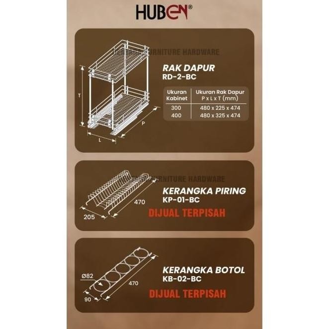 HUBEN RD-2 300 RAK DAPUR 30CM PIRING GELAS BOTOL BUMBU DAPUR BAWAH DALAM KABINET UNIT BOTTOM CABINET