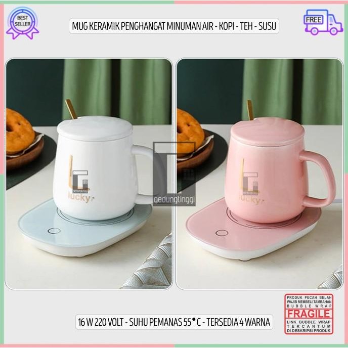 LKJ Set Gelas Teko Pemanas Penghangat Kopi Coffee Mug Keramik Unik Listrik