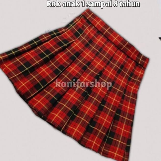Rok Anak Perempuan Motif Kotak Merah Hitam Rok Lipit Anak Cewek 1 Sampai 8 Tahun