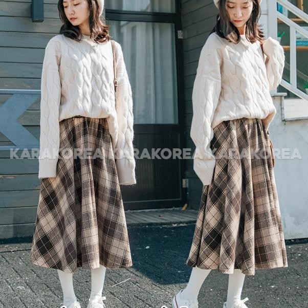 (314)Flare Tartan Skirt/Korean Women Skirt/Rok Maxi/Rok Panjang