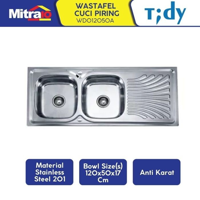 Produk Ready Tidy Tempat Cuci Piring / Stainless Steel Sink W/ Aksesoris WDO12050A