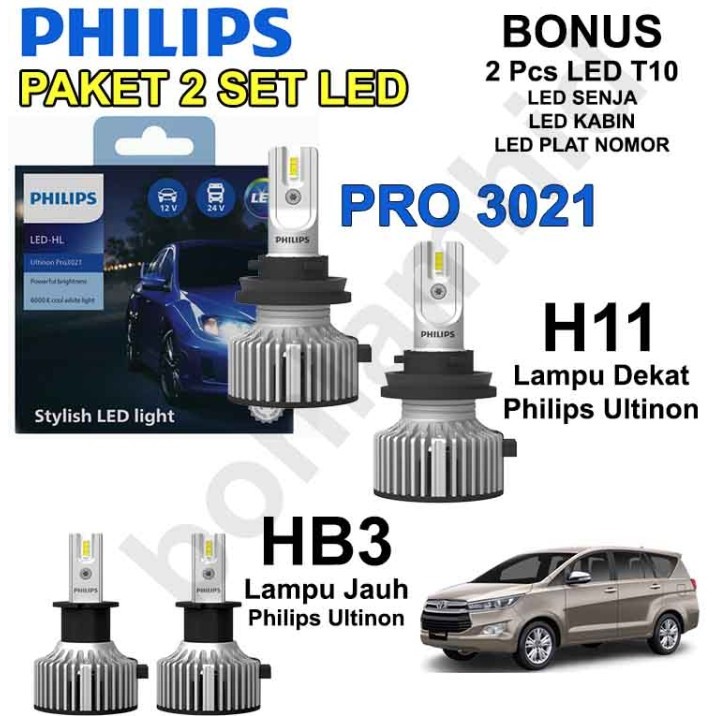 Paket LED INNOVA REBORN H11 Philips Ultinon PRO3021 + LED C6 HB3 9005