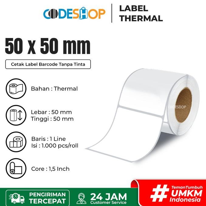 

Sale Stiker Label Thermal 50X50 Mm 1 Line Core 1.5 Inch Isi 1000 Pcs