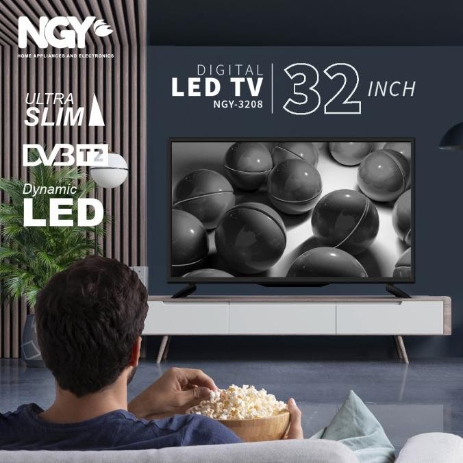 NGY LED TV Digital HD 32 inch / Televisi Kaca HDMI USB | 3208 NAGOYA